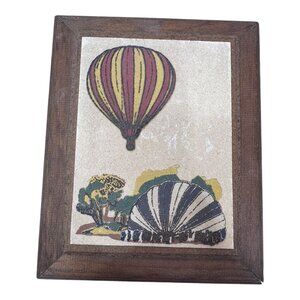 Vintage Hot Air Balloon Wall Art Albequerque Festival Souvenir Wooden Frame 9x11